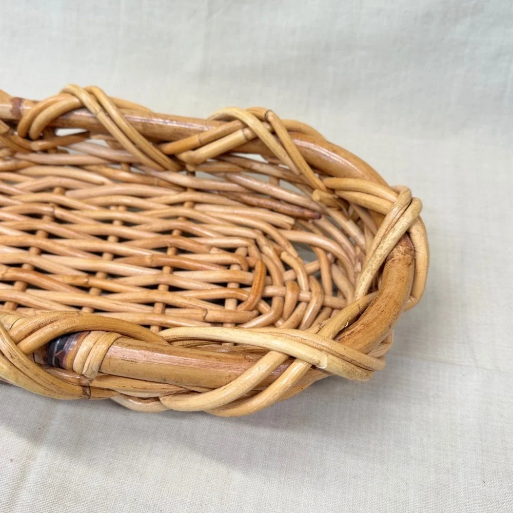 Vintage Natural Woven Rattan Wicker Oval Bread Fruit Basket Tray Co Decorn
